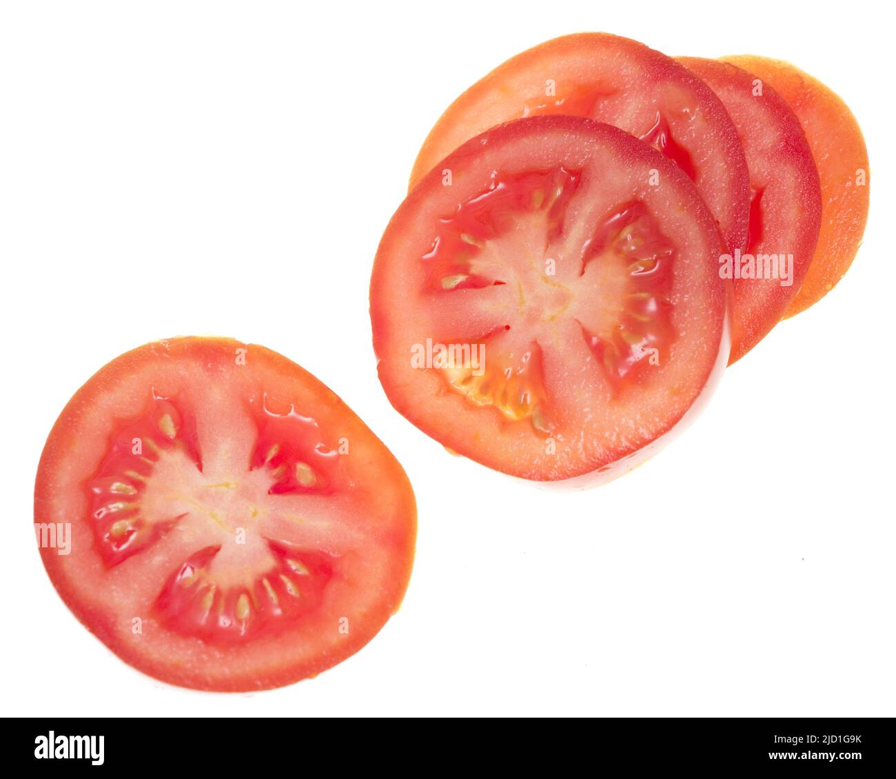 Tomato slices isolated on white background Stock Photo