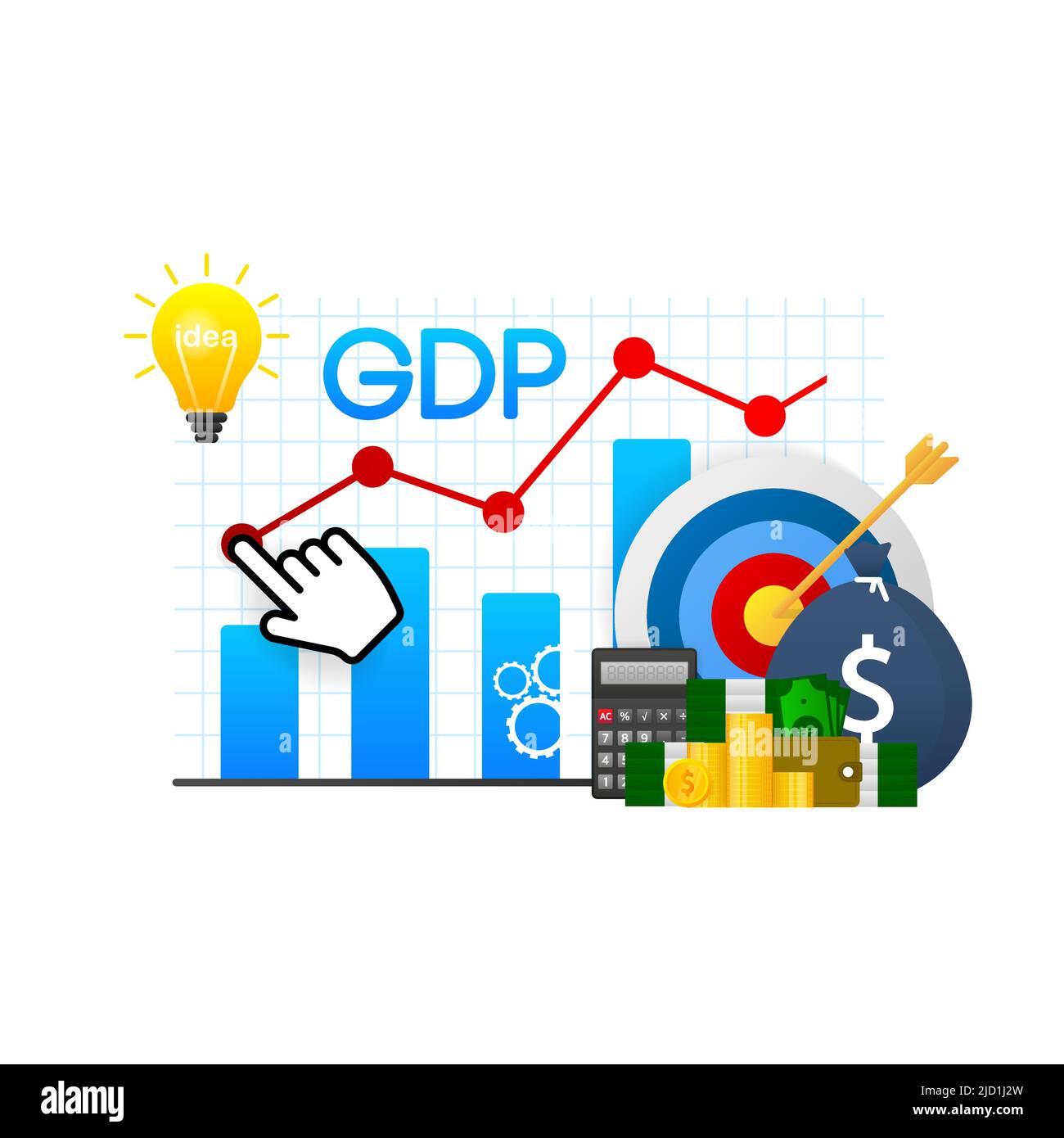 Vector illustration for gross domestic product rate, global economy, national budget.Business vector icon. Flat vector. Arrow icon Stock Vector