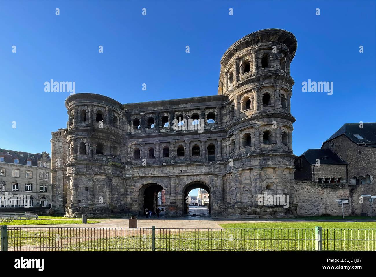 Ancient Roman city gate of Trier Treverorum Augusta Porta Nigra, Trier, Rhineland-Palatinate, Germany Stock Photo