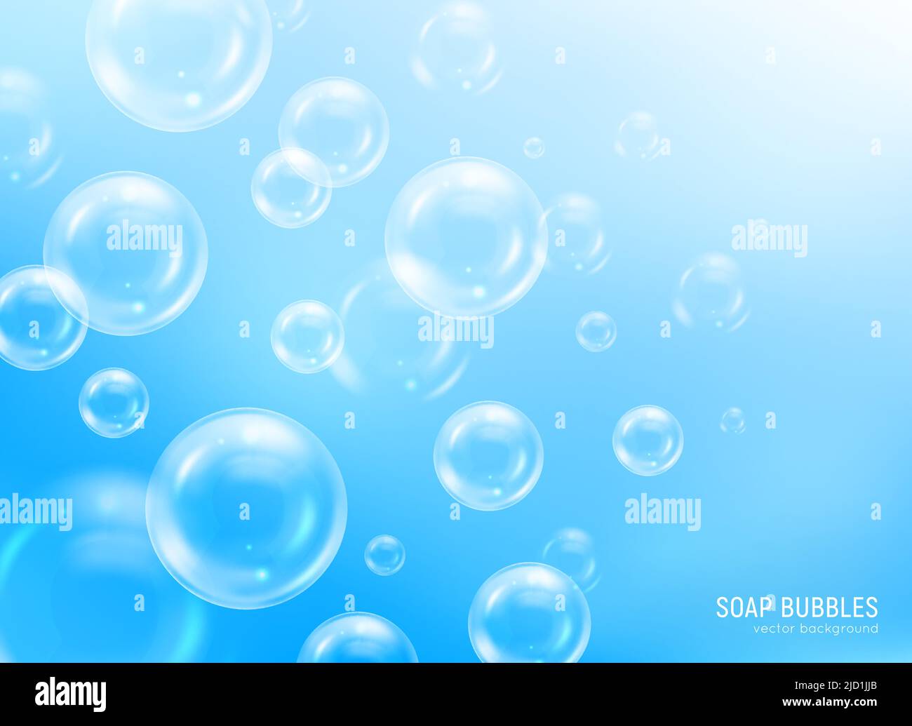 Soap bubbles bright sun and sky realistic background vector illustration Stock Vector