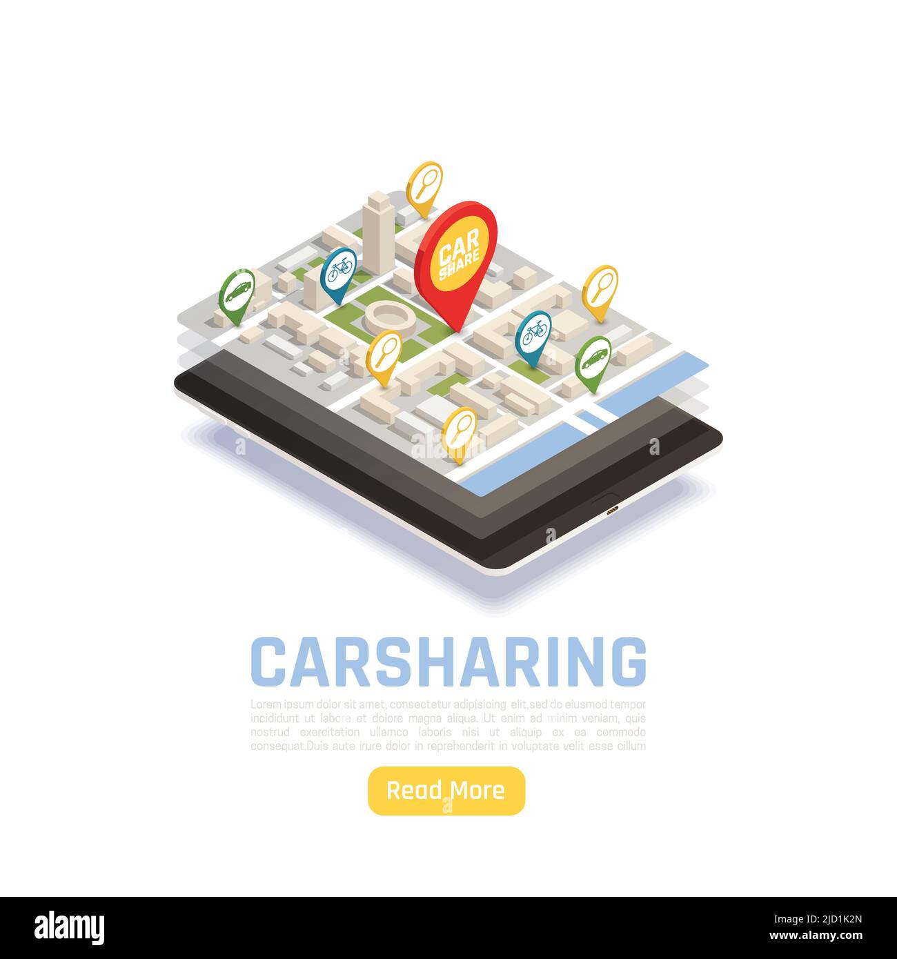 Carsharing carpooling ridesharing isometric background with electronic ...