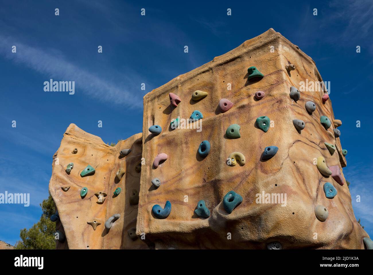 Climbing gym outdoor rock climbing wall pattern. Stock Photo