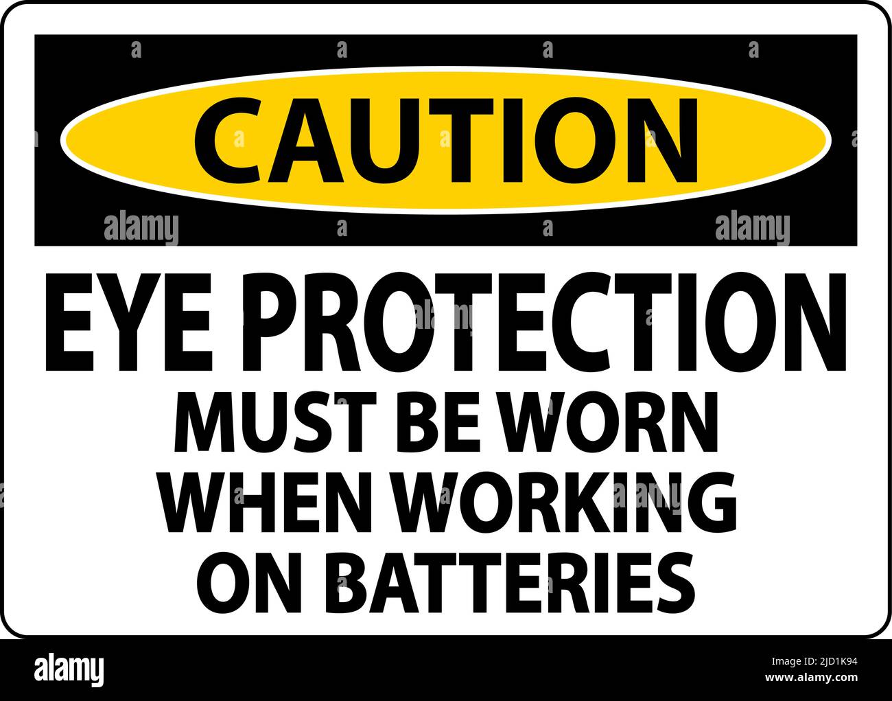 Caution When Working on Batteries Sign On White Background Stock Vector