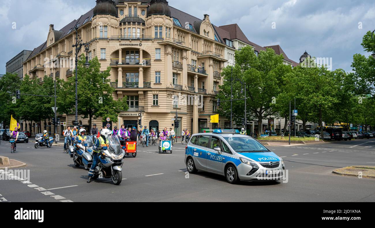 Berlin police escorting a bicycle parade on Kurfuerstendamm, Berlin, Germany Stock Photo