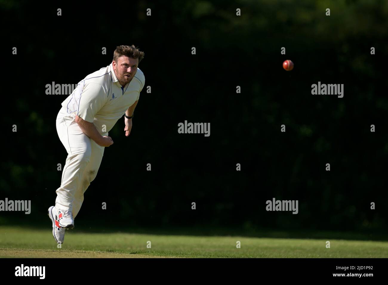 Cricket bowler in action Stock Photo
