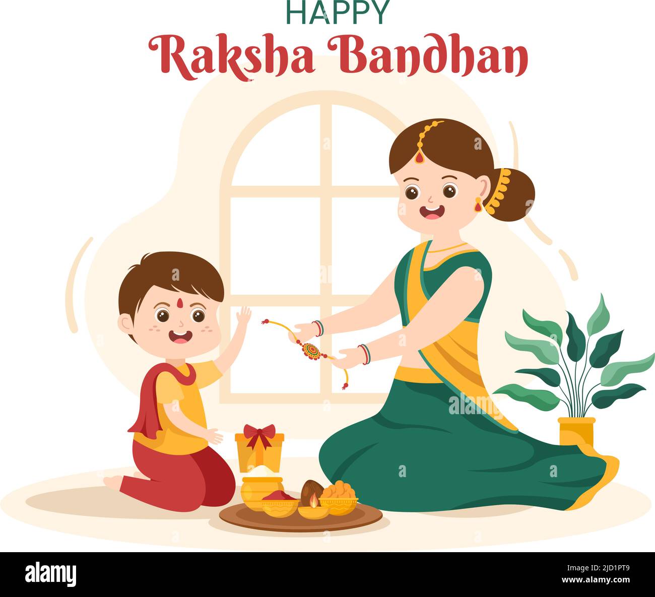 Happy Raksha Bandhan Cartoon Illustration with Sister Tying Rakhi on Her  Brothers Wrist to Signify Bond of Love in Indian Festival Celebration Stock  Vector Image & Art - Alamy