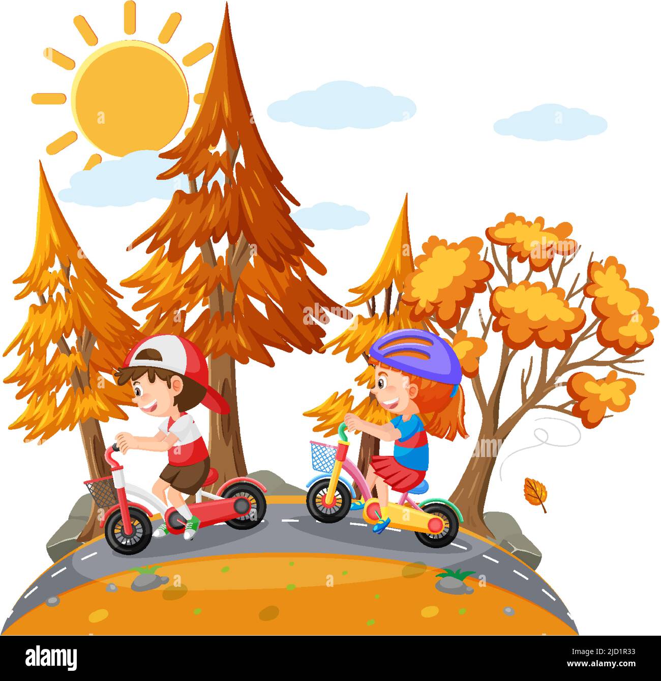 Children riding bicycle at park illustration Stock Vector Image & Art ...