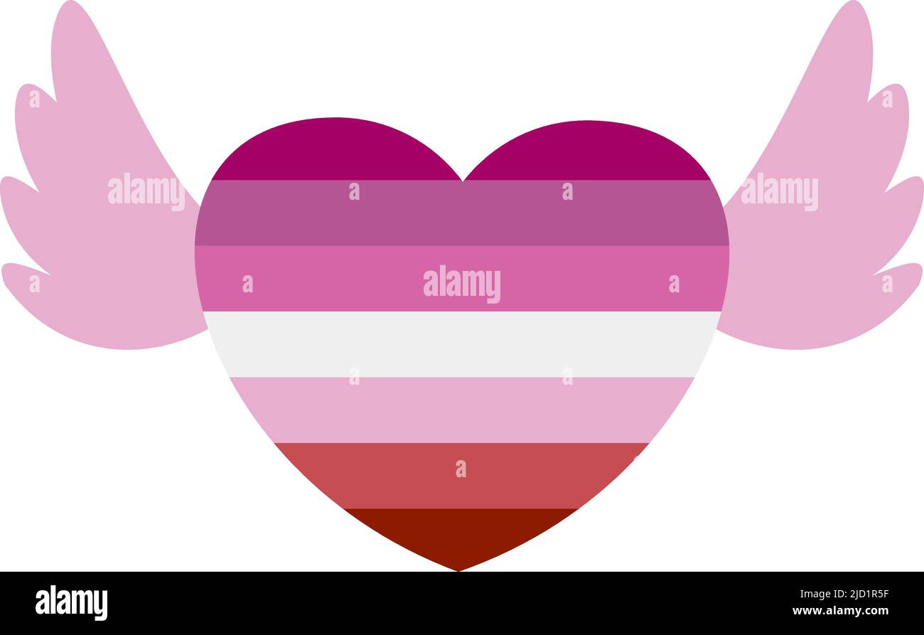 Sticker Lesbian Rainbow Heart with wings. LGBT community. Stock Vector