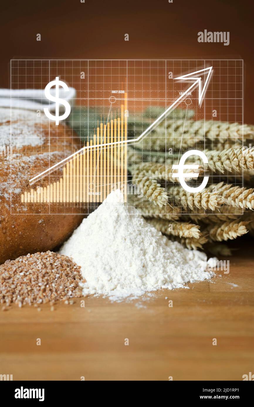 Financial chart and grain bread and flour Stock Photo