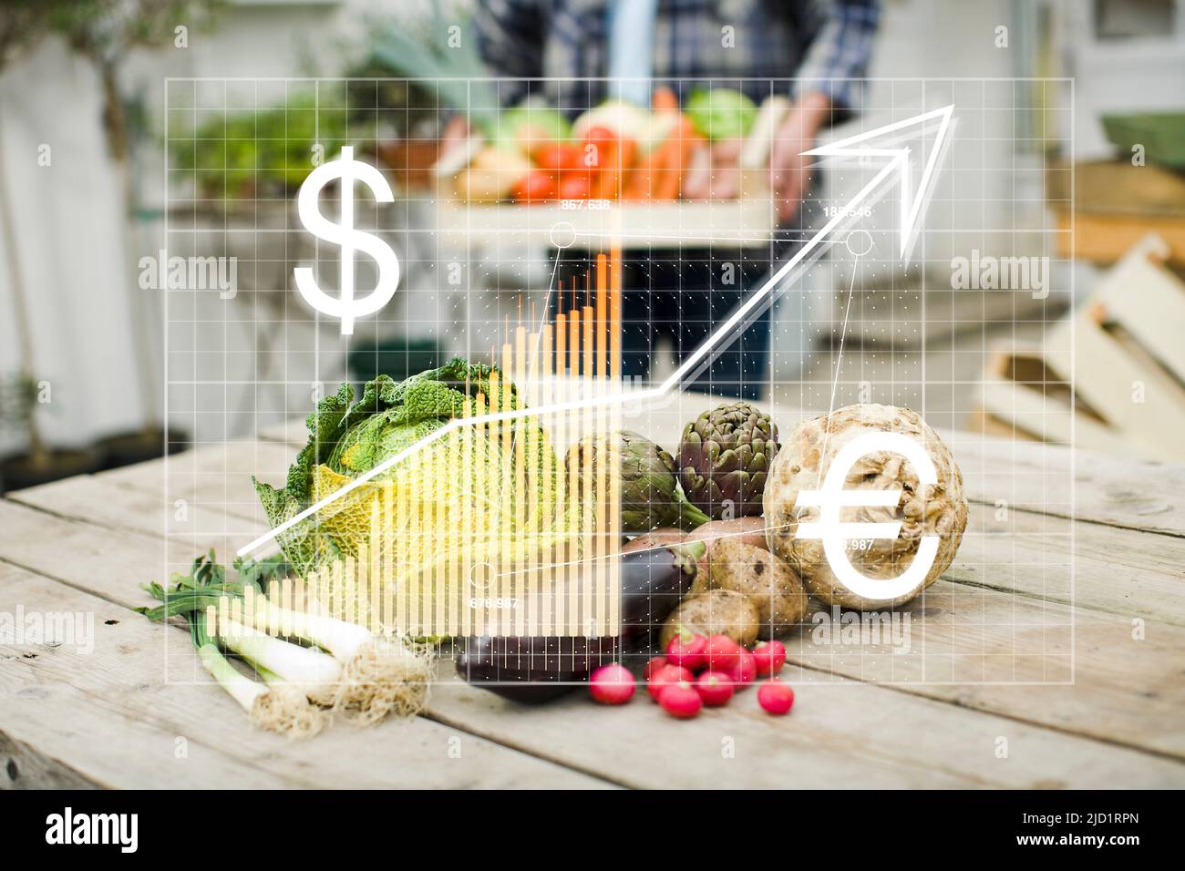 Financial chart and heap of vegetables Stock Photo