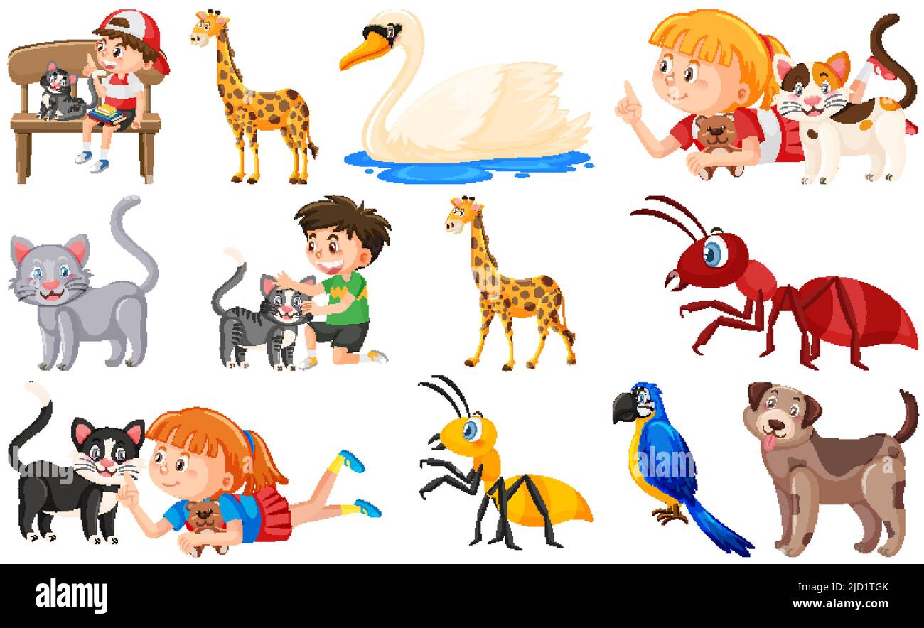 Set of various wild animals in cartoon style illustration Stock Vector