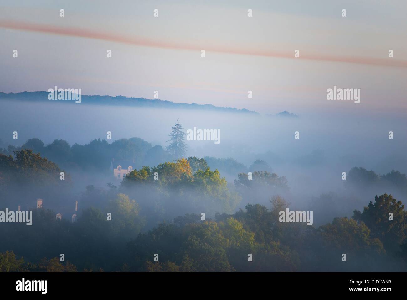 Misty landscape on an autumn morning. Stock Photo