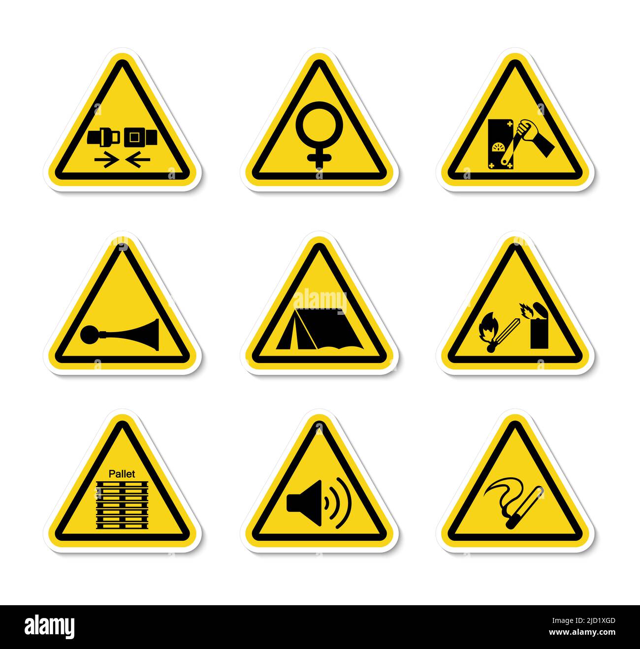 Triangular Warning Hazard Symbols labels Sign Isolate on White