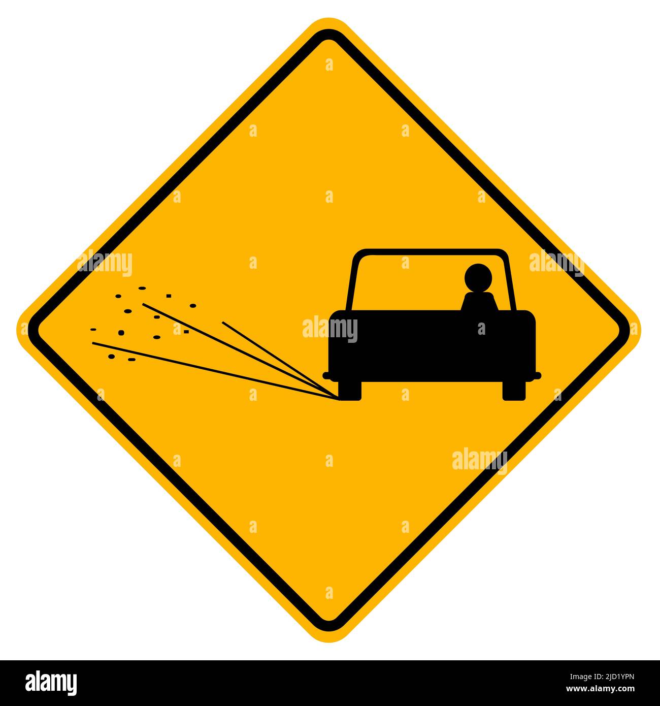 Warning signs Loose road surface on white background Stock Vector