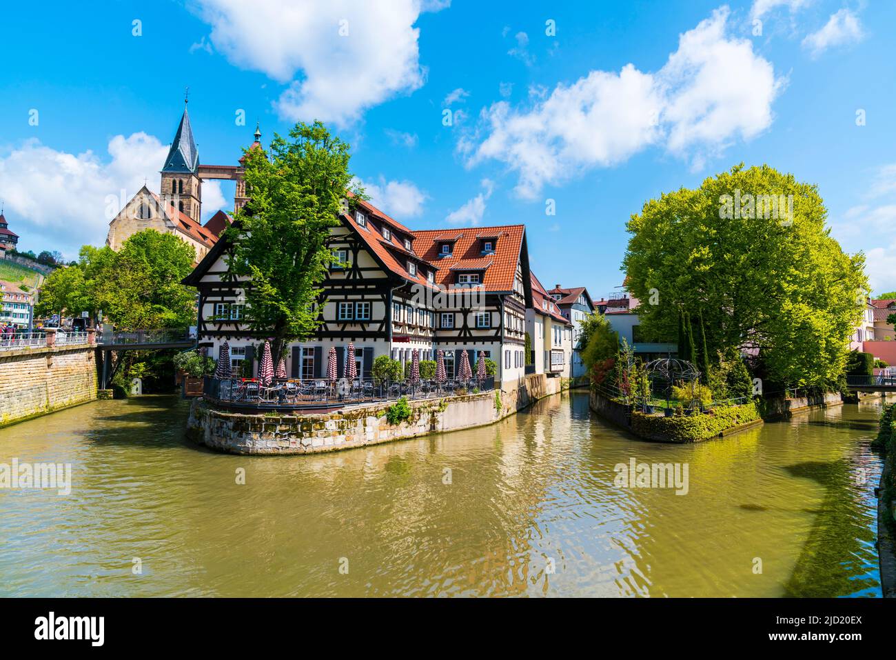 Germany, Old town houses of esslingen am neckar city in summer with