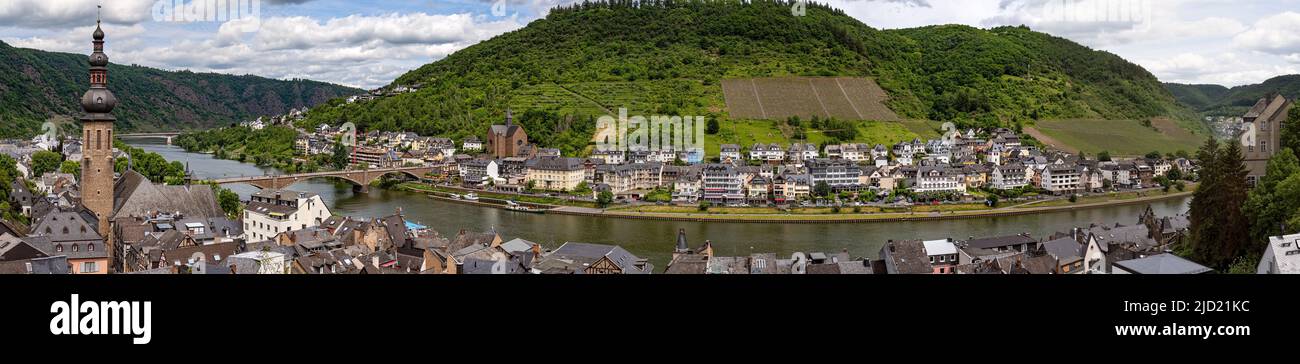 Cochem, Rhineland-Palatinate, Germany - 21 May 2022: View over the town Cochem and the river Moselle. Stock Photo