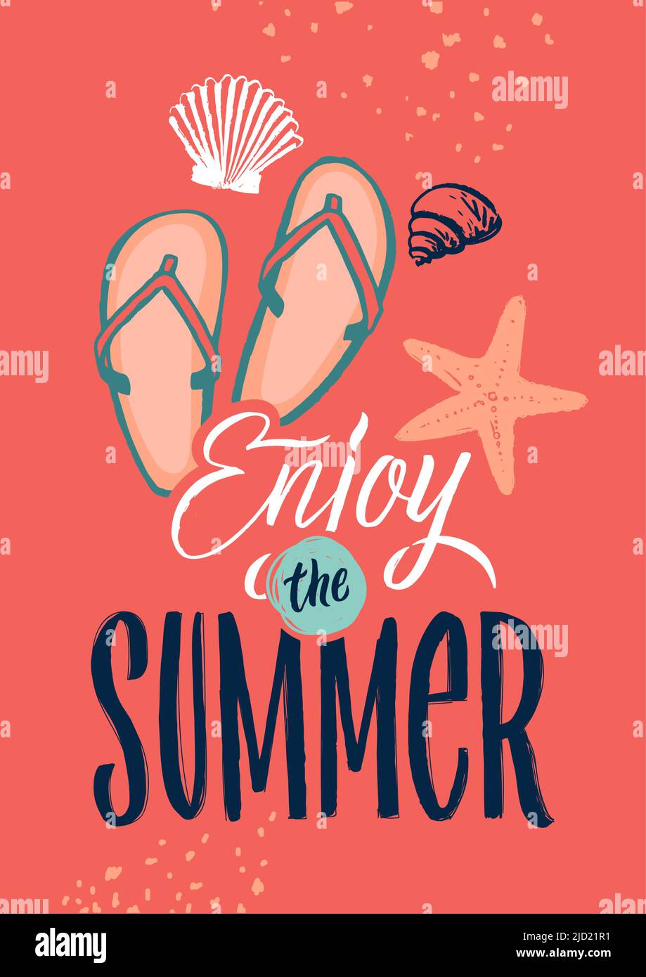 Enjoy summer poster. Beach vacation postcard in retro style Stock