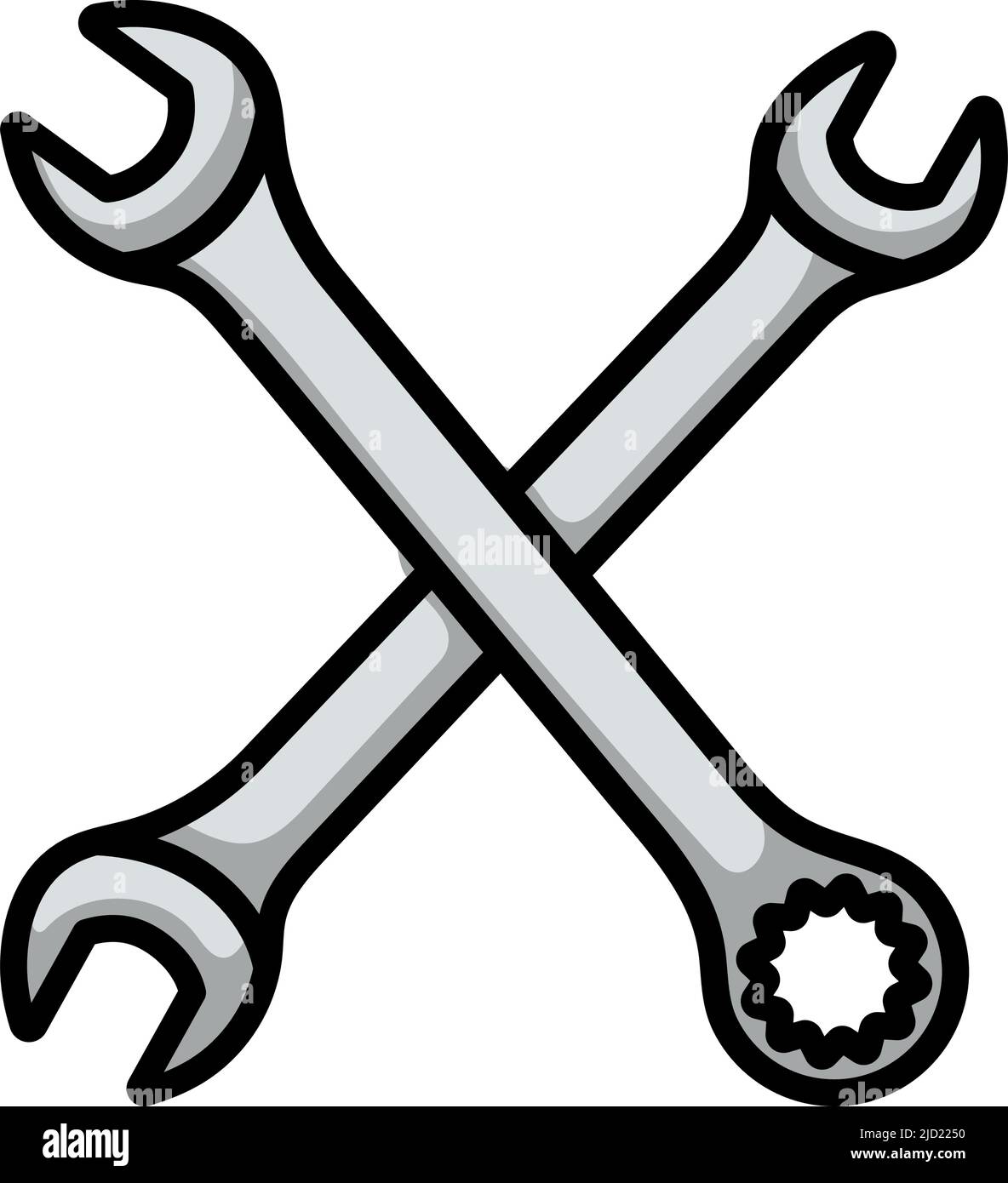 Crossed Wrench Icon. Editable Bold Outline With Color Fill Design