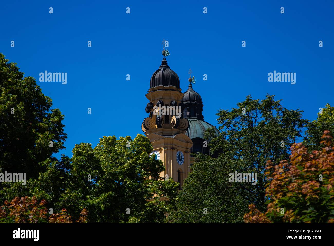 Theatiner Church photographed from the Hofgarten, blue sky Stock Photo