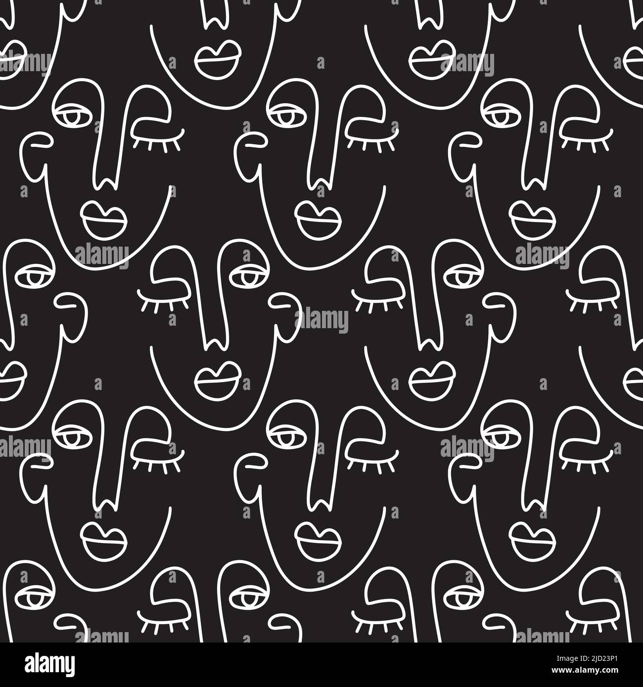 One line drawing women faces seamless pattern Stock Vector