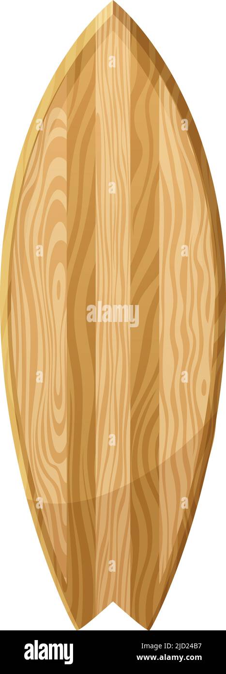 Surfboard with cartoon wood texture. Fish shape board Stock Vector