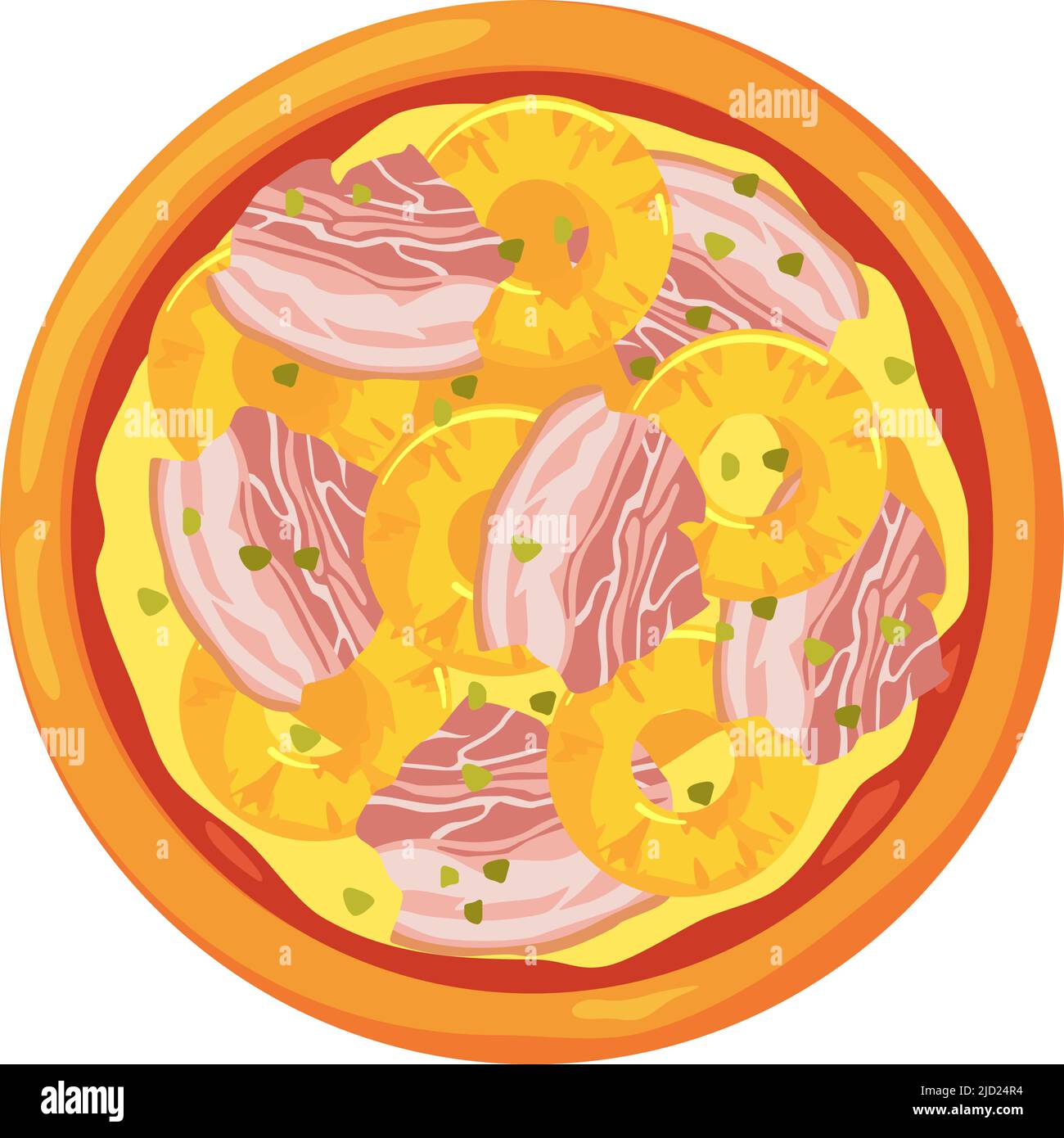 Hawaiian pizza with pineapple top. Fast food cartoon icon Stock Vector
