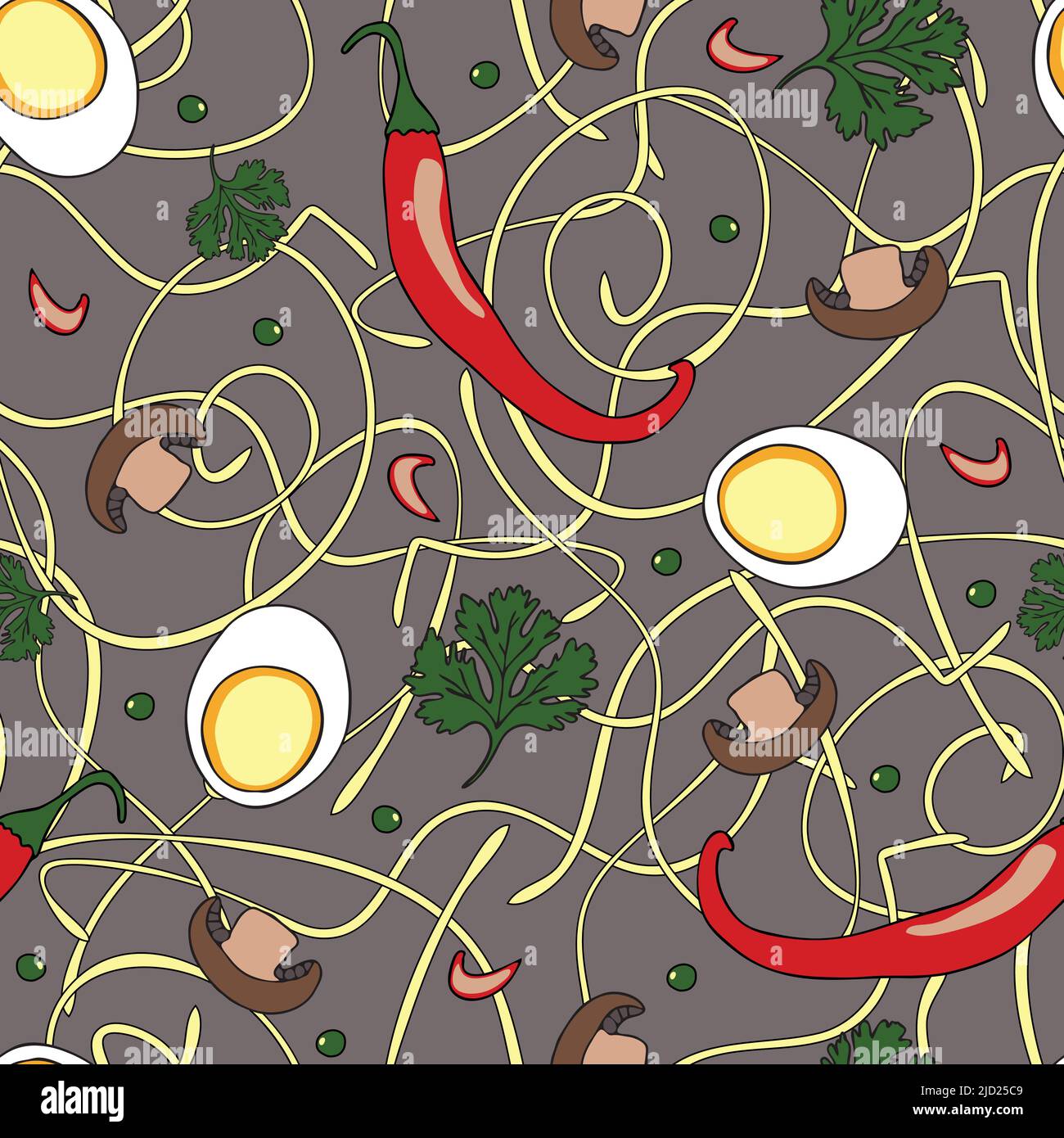 Seamless vector pattern with noodle soup on grey background. Healthy food wallpaper  design for kitchen Stock Vector Image & Art - Alamy