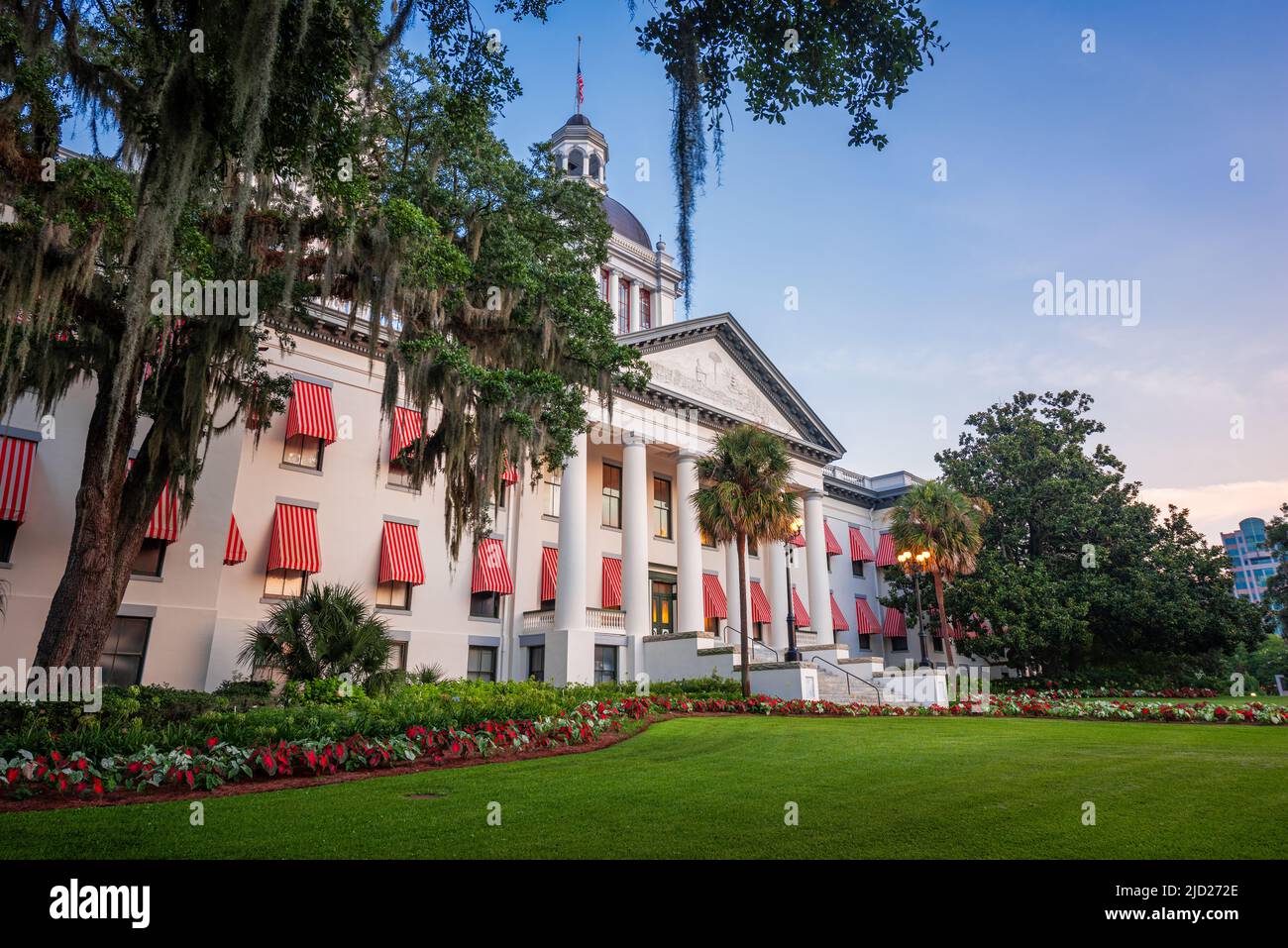Tallahassee, Florida, USA with the Old and New Capitol Building at twilight. Stock Photo