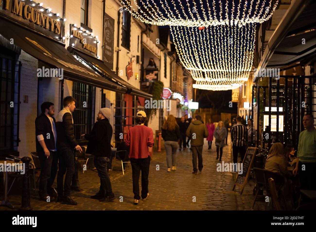 Ashton Lane, full of bars and restaurants, in West End, in Glasgow, Scotland, 9 April 2022 Stock