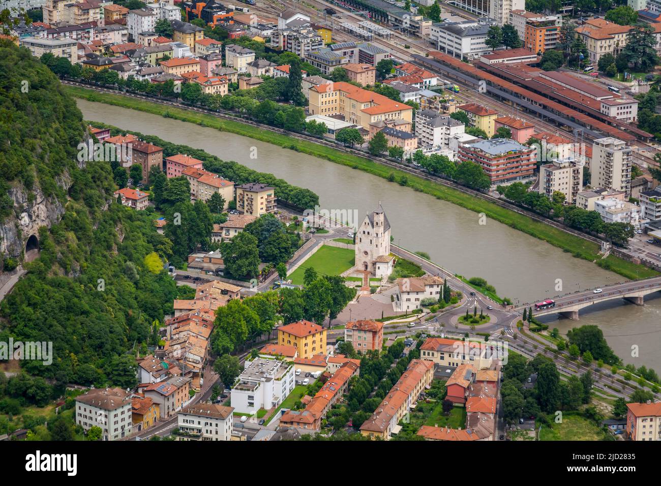 panoramic view of the city of trento from Sardagna, a town in the province of Trento, Trentino Alto Adige, northern Italy Stock Photo