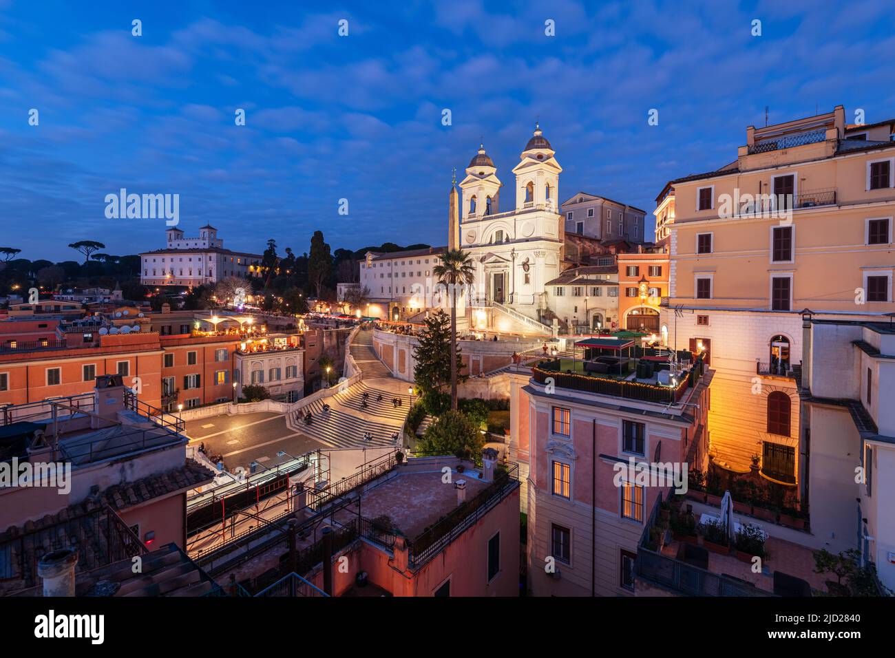 Rome, Italy overlooking the Spanish Steps at night. Stock Photo