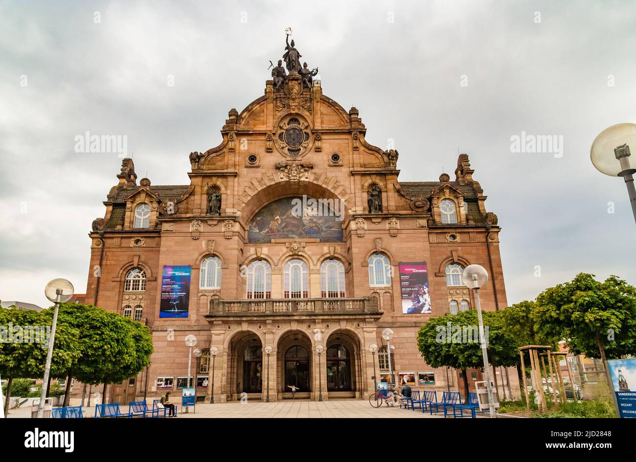 Great view of the main entrance of the opera house (Opernhaus Nürnberg) in Nuremberg, Germany. The historic building was designed by the architect Hei Stock Photo