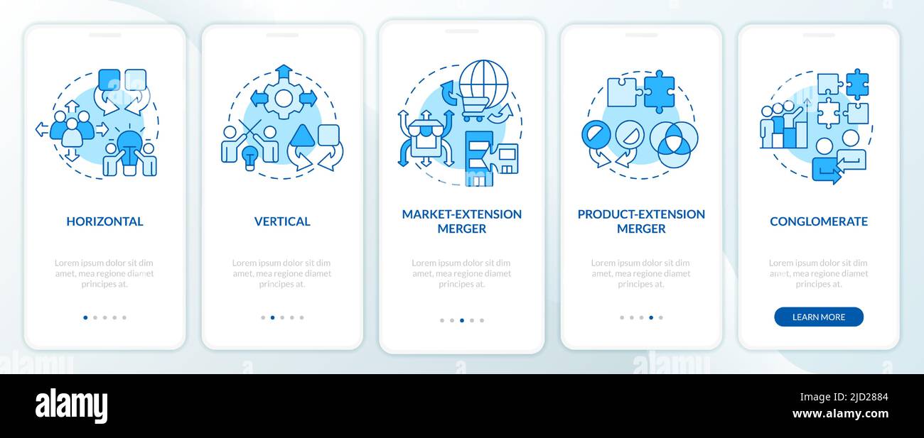 Types of mergers blue onboarding mobile app screen Stock Vector Image ...