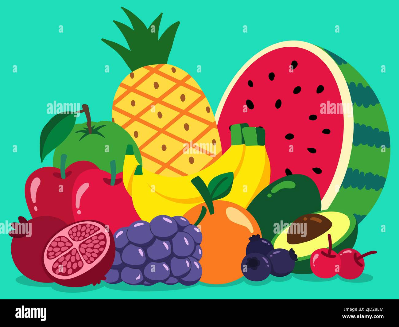 Hand drawn fresh fruit, tropical fruit, healthy diet fruit, vector design illustrations. Stock Photo