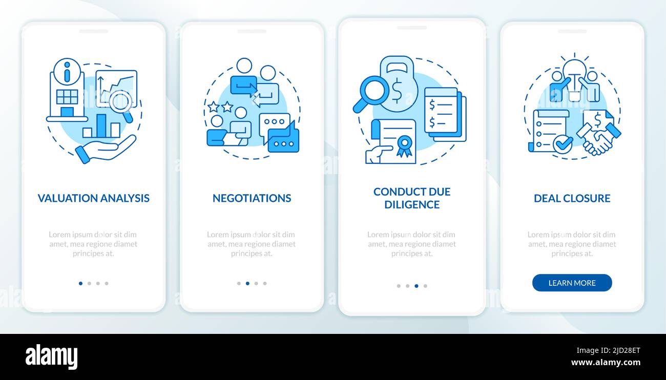 Stages of merger blue onboarding mobile app screen Stock Vector Image ...