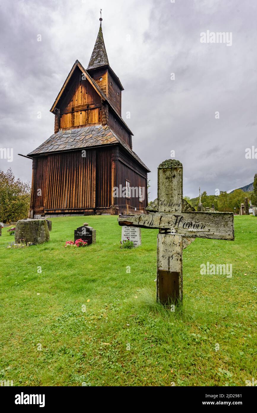 Torpo Stave Church in Ål, Hallingdal (Viken), Norway, build around 1160 and dedicated to Saint Margareta. Stock Photo