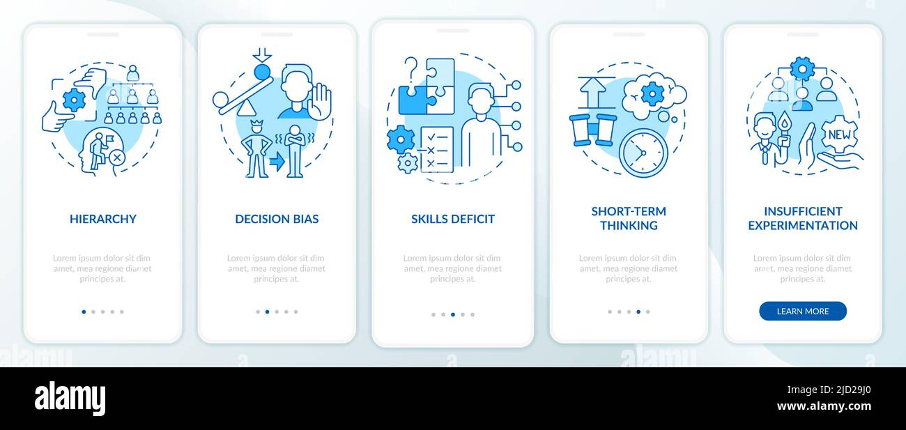 Adaptability enemies in HR blue onboarding mobile app screen Stock Vector