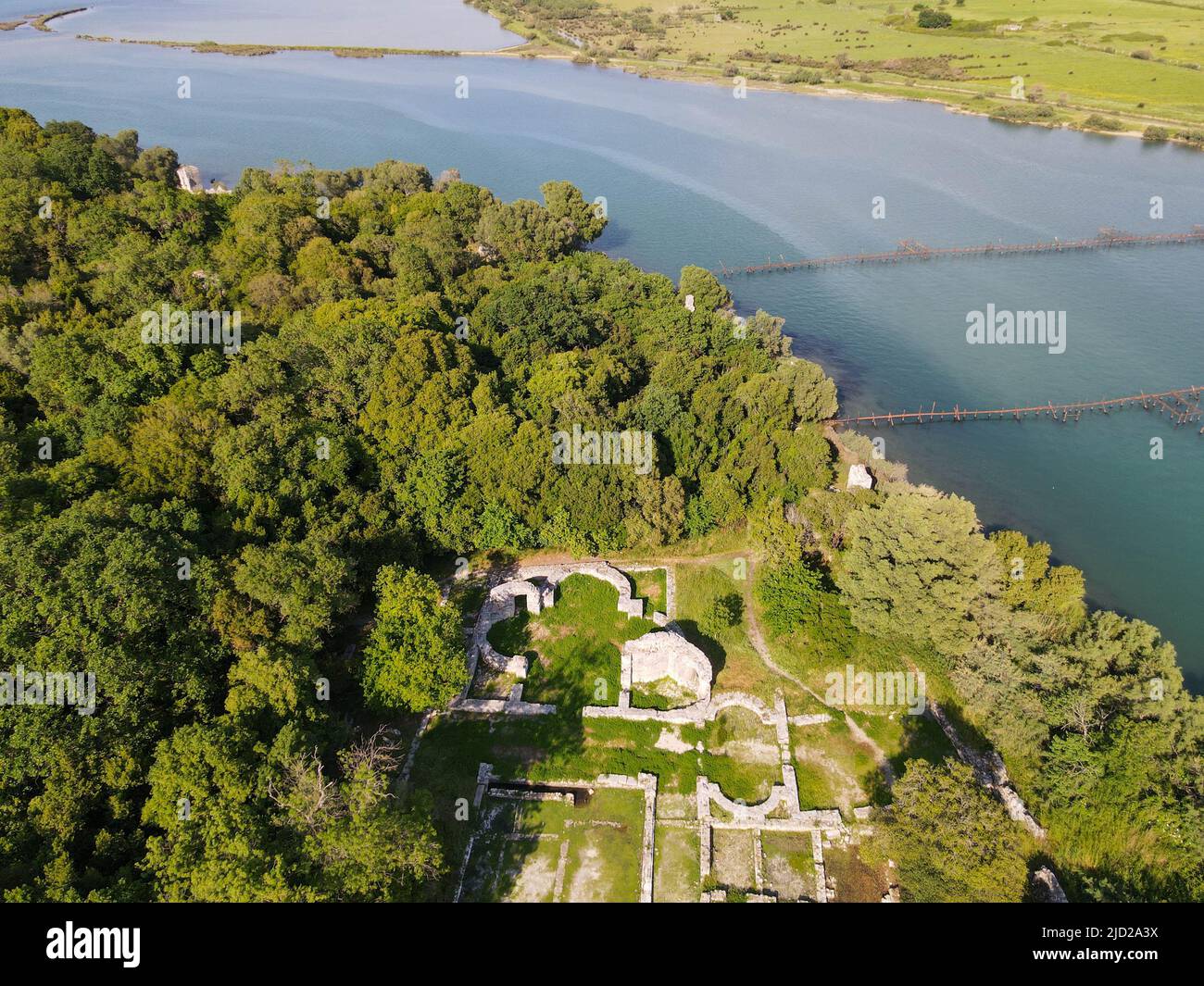 Drone view at the roman archaeological site of Butrinto on Albania
