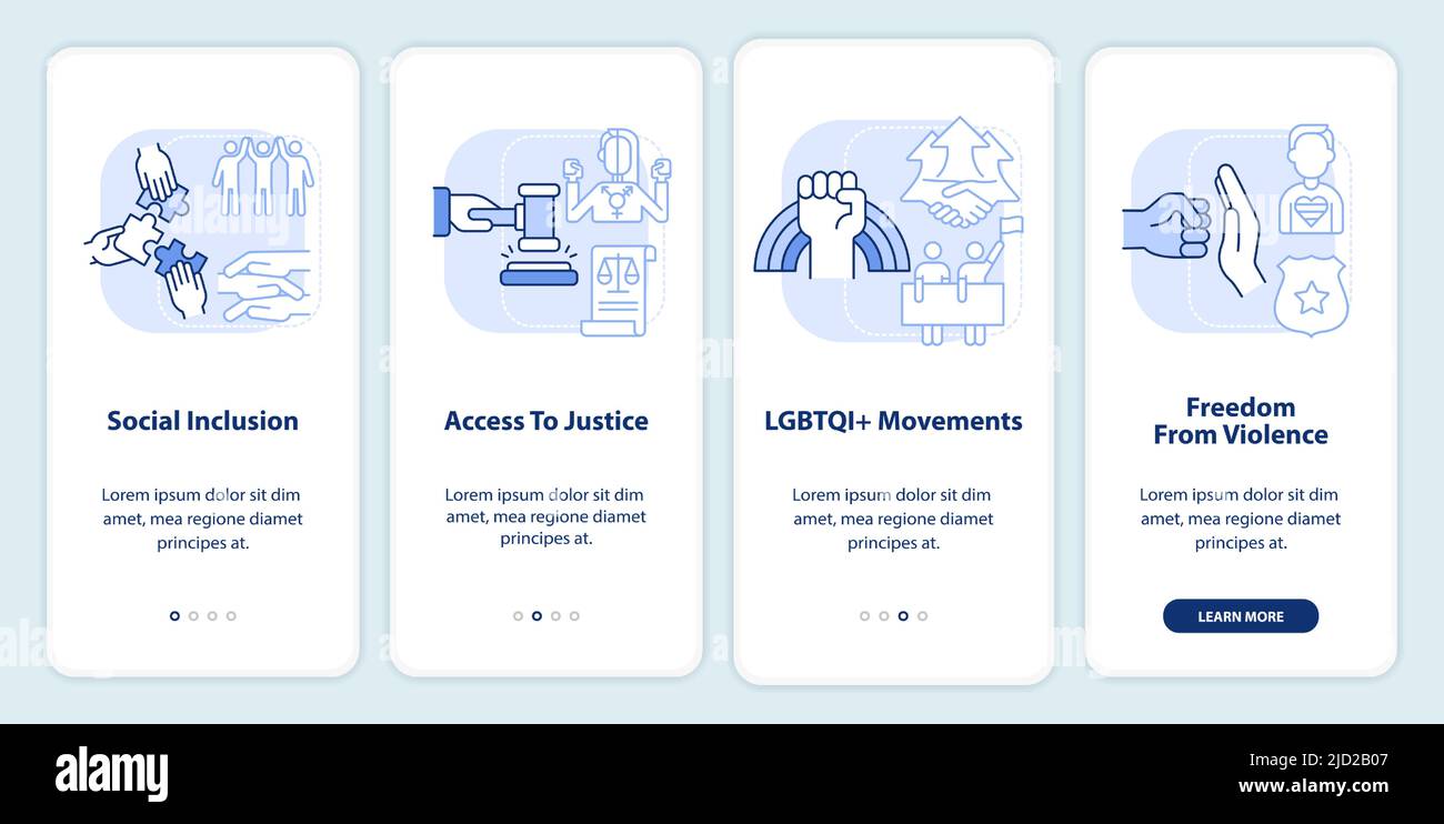 LGBT community programs light blue onboarding mobile app screen Stock Vector