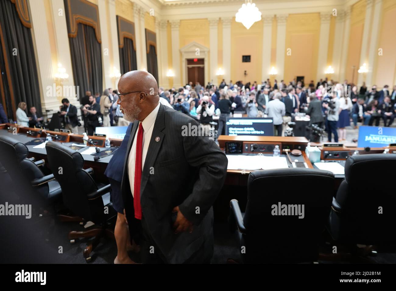 United States House Select Committee investigating the Jan. 6 attack - Chairman Rep. Bennie Thompson, D-Miss., and Vice Chairwoman Rep. Liz Cheney, R-Wyo., during the hearing on Capitol Hill, Thursday, June, 16, 2022. Credit: Doug Mills/Pool via CNP /MediaPunch Stock Photo