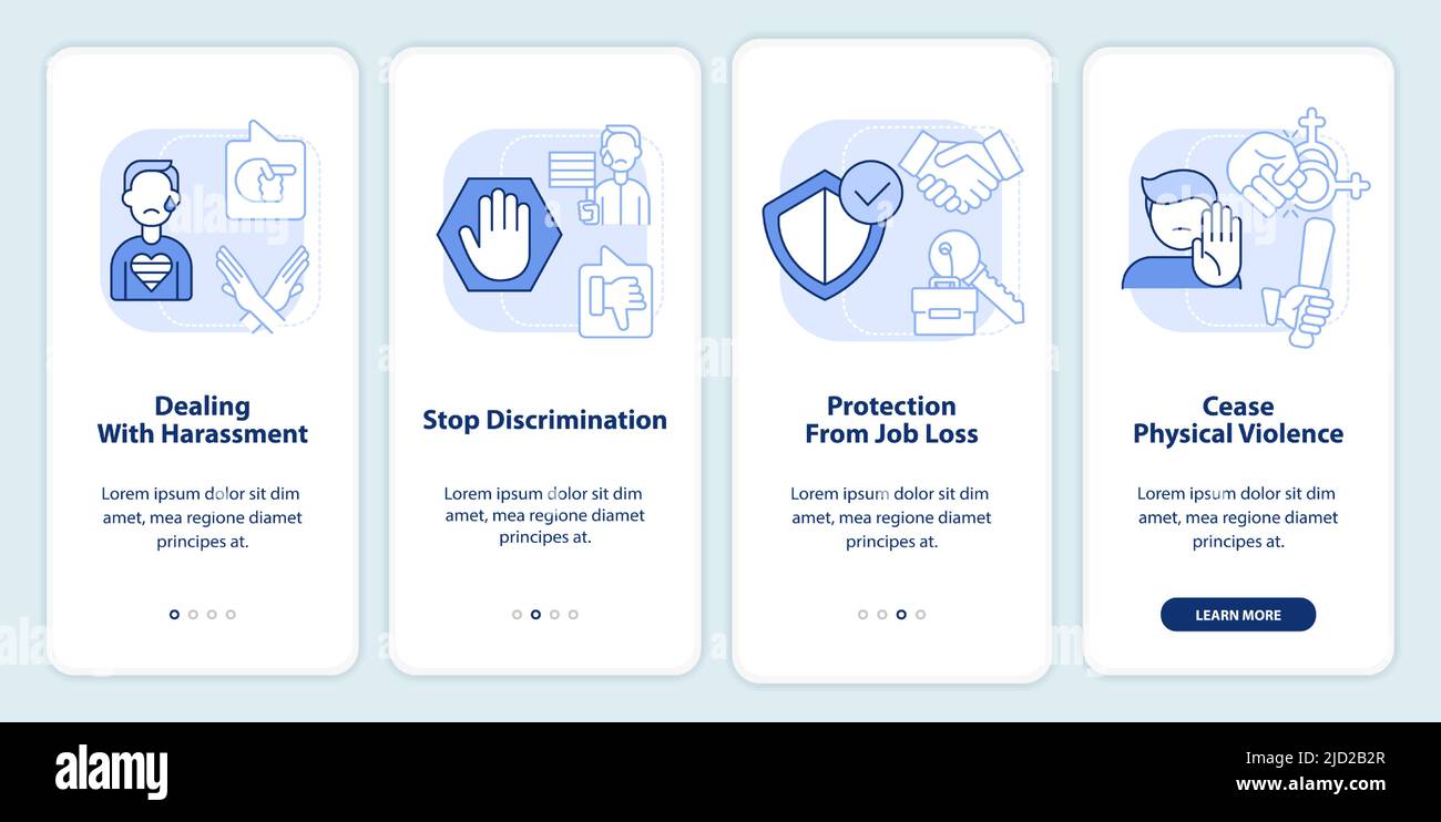 Dealing with lgbt issues light blue onboarding mobile app screen Stock Vector