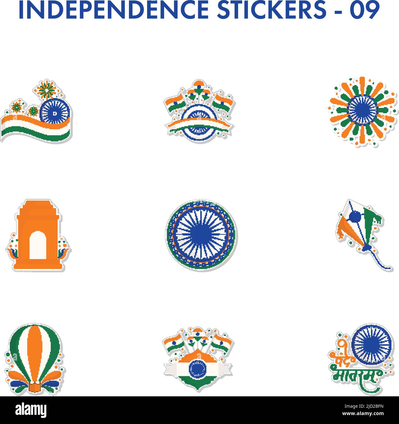 Indian Independence Day Festival Sticker Set In Tricolor Stock Vector