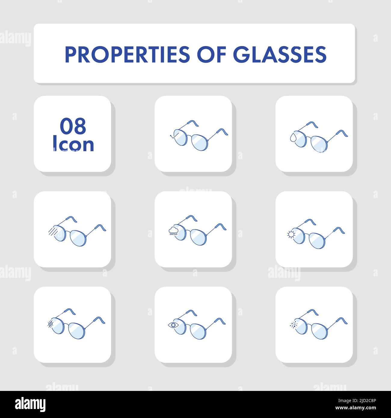 Properties Of Glasses Flat Icon Or Symbol In Blue Color. Stock Vector