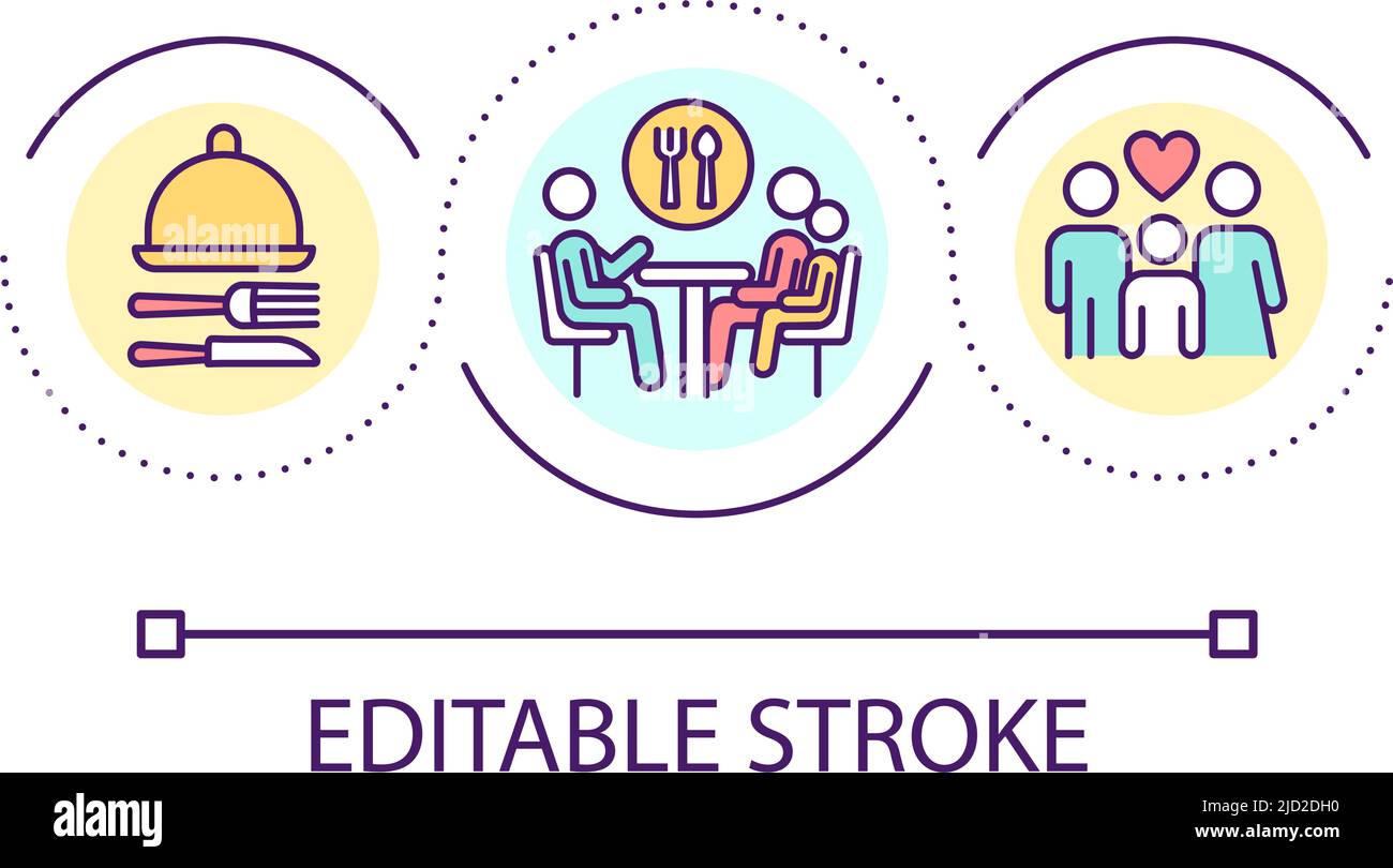 Restaurant with family friendly atmosphere loop concept icon Stock ...