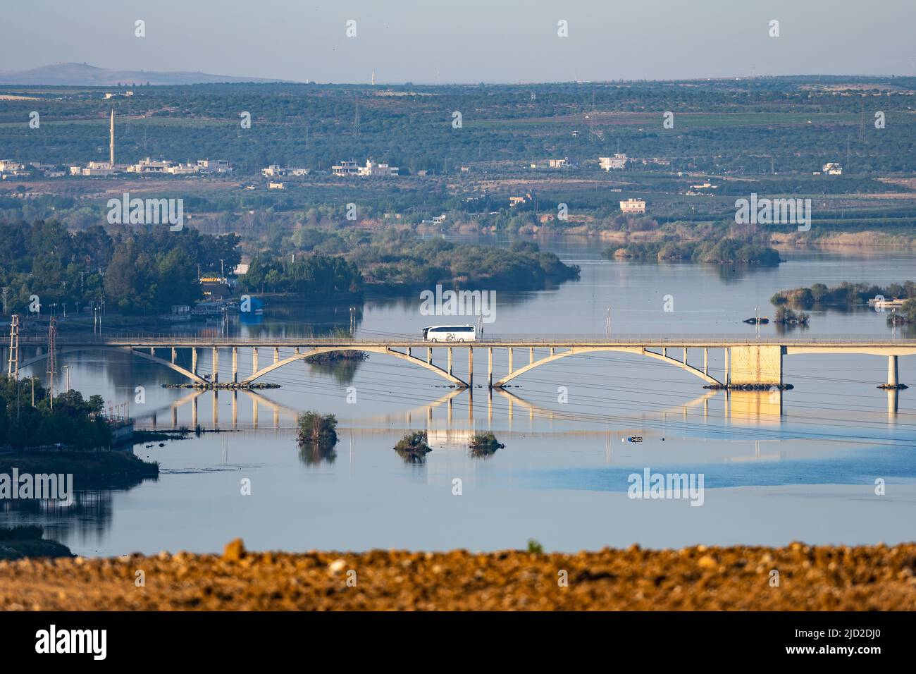 The Birecik Bridge across the Euphrates River. Birecik, Türkiye. Stock Photo