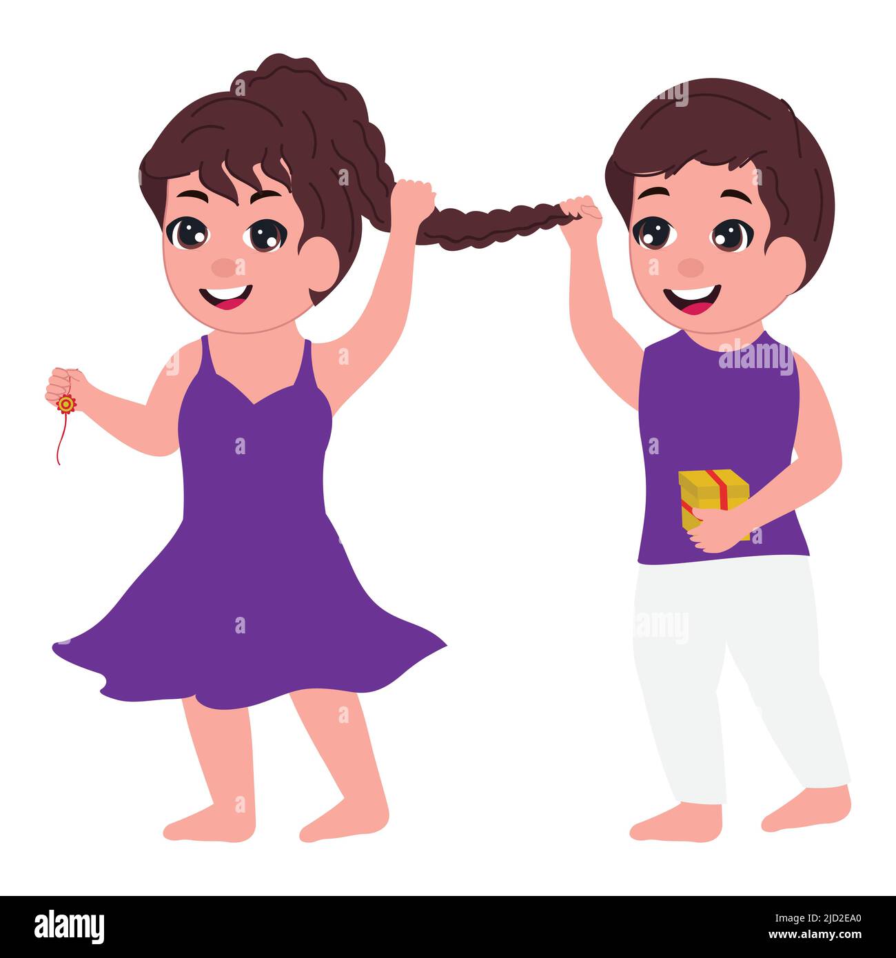 Cute Boy Pulling His Sister Braid On White Background Stock Vector 