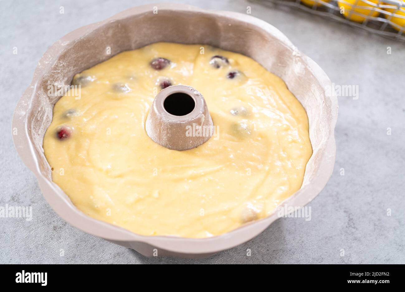 Cake batter in bundt cake pan ready for baking Stock Photo Alamy