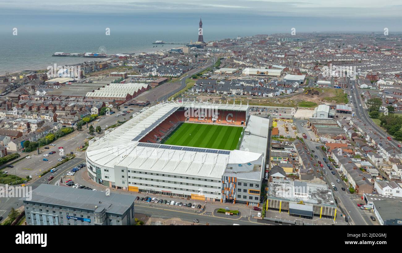 An aerial view of Bloomfield Road on the afternoon that The Seasiders