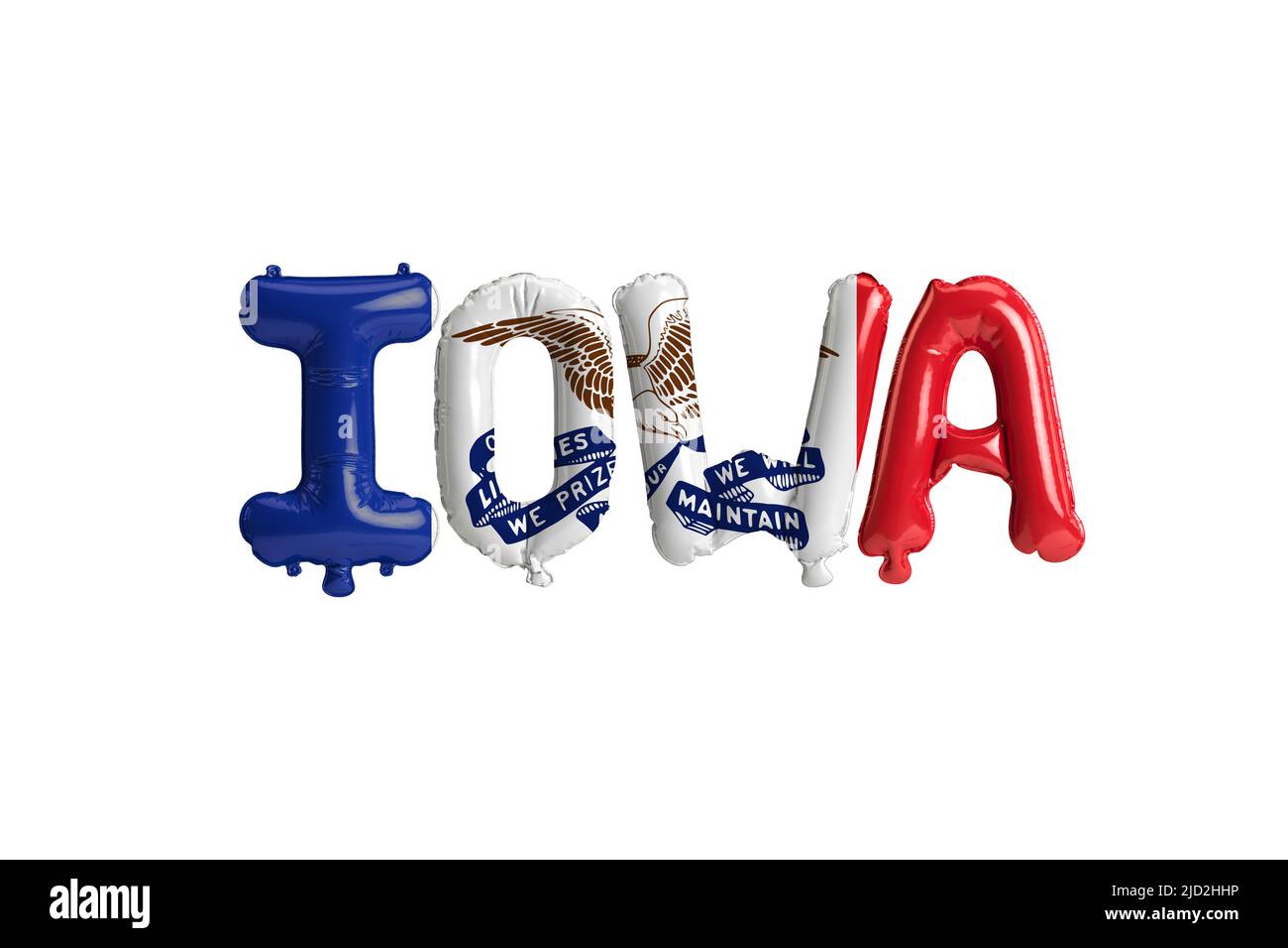 3d illustration of iowa-letter balloons with state flag colors isolated ...