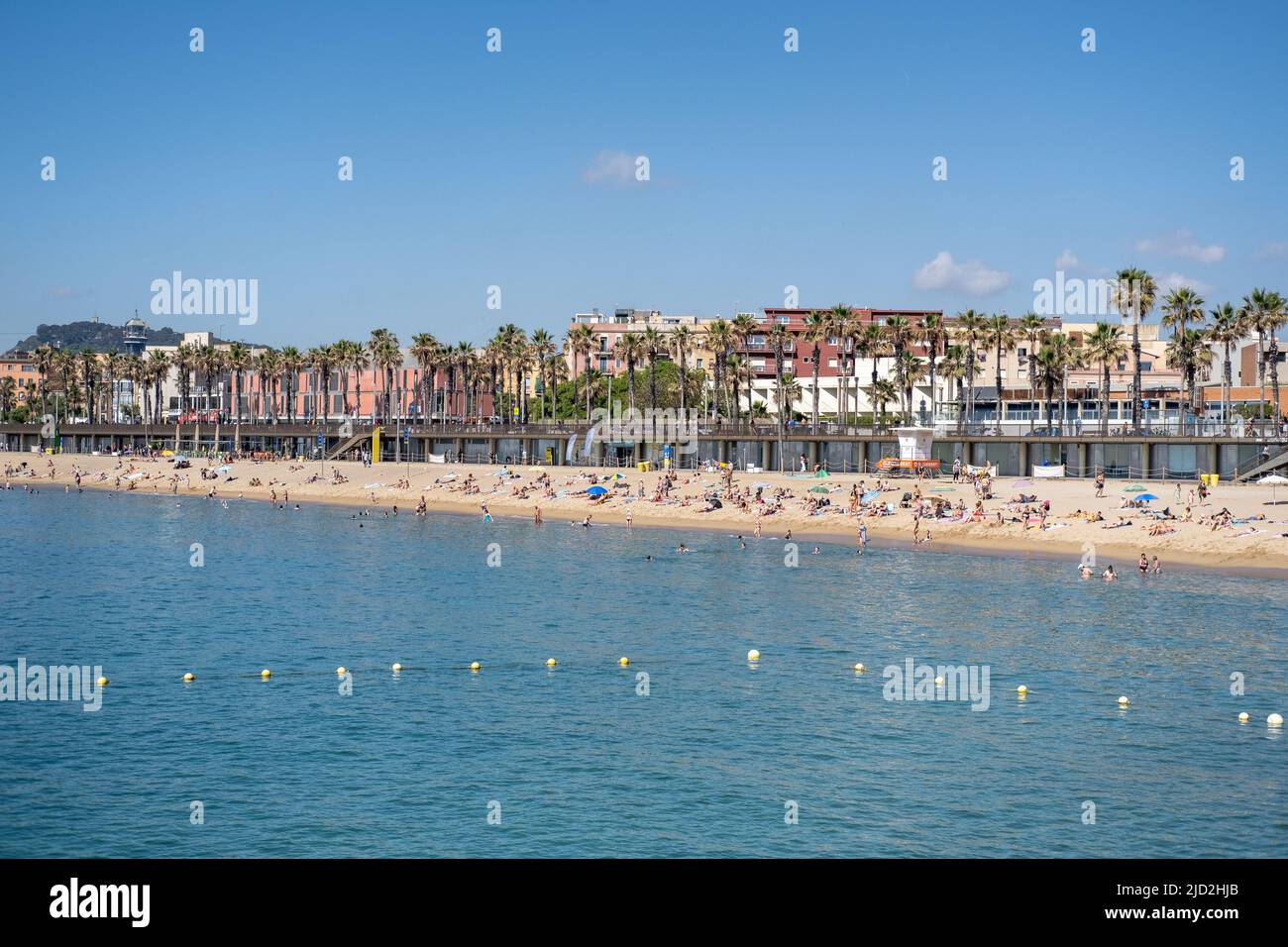 Barceloneta beach in the city Barcelona, Spain. Stock Photo